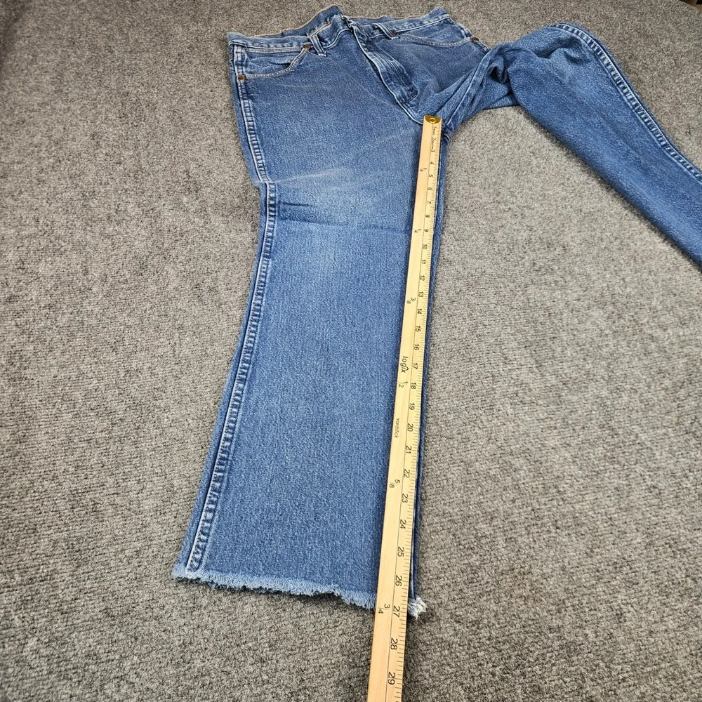 Wrangler 936DEN Cowboy Cut Slim Fit Frayed Hem Jeans Blue Denim 35x27
